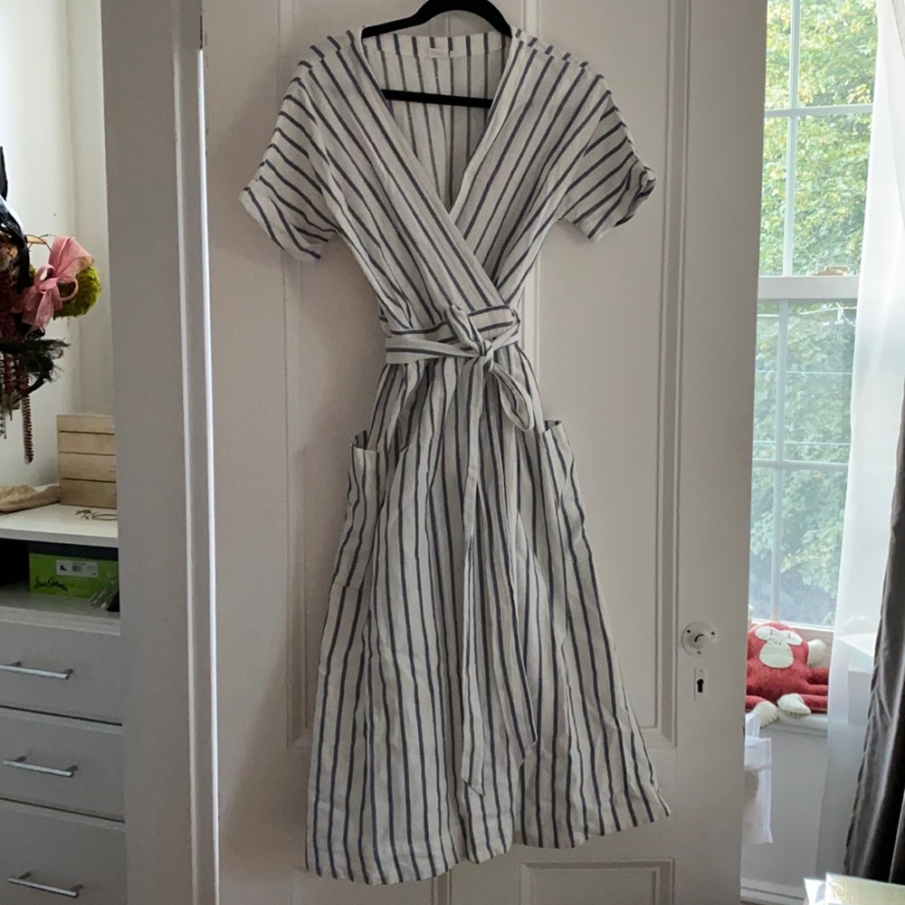 GAP linen cotton maxi wrap dress with pockets sz 4